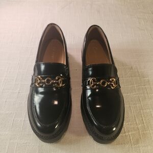 Black Loafers with Gold Accent